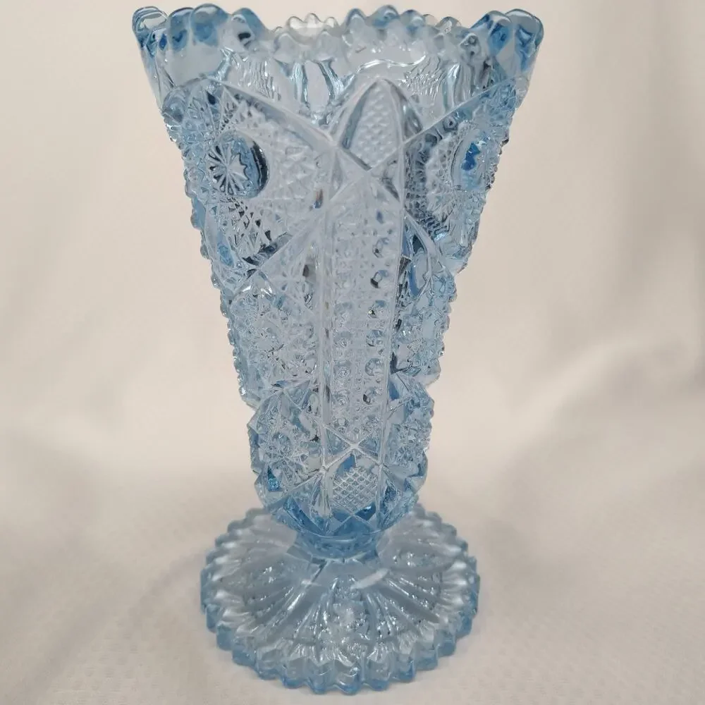 Imperial Glass Blue Octagon Hobstar 536 Footed Vase Art Deco 1930s Vintage